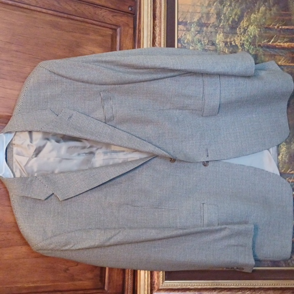 Chaps Men’s 46L Beige Multi Houndstooth Silk Wool Blazer